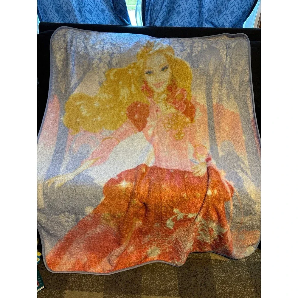 Mattel Barbie in The 12 Dancing Princesses throw plush fleece blanket Y2K VTG