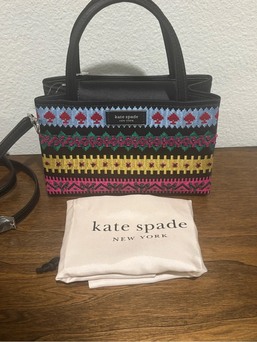 kate spade Mini Black Multi-Color Embroidered Crossbody