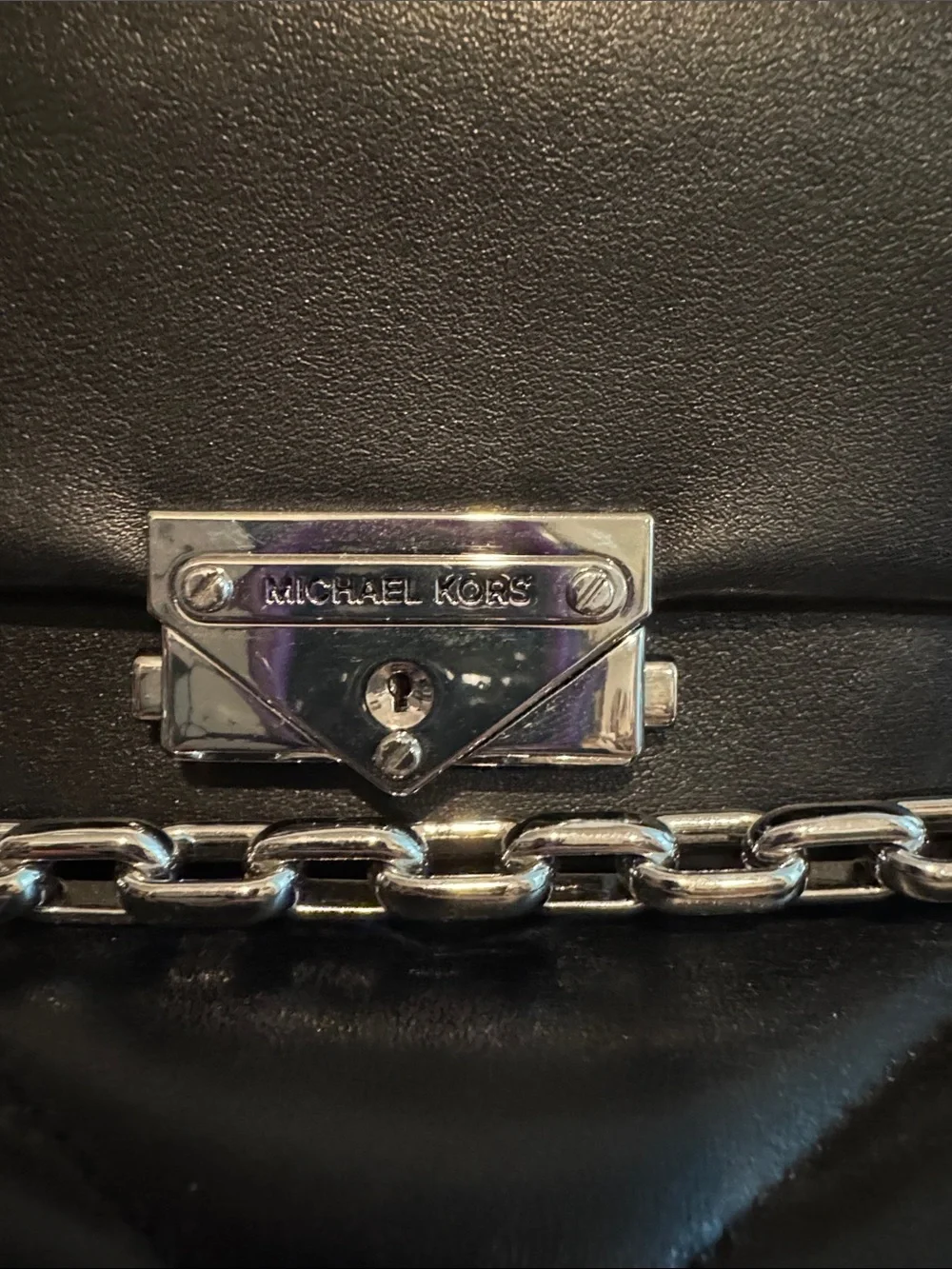 Michael Kors Black Quilted Leather Shoulder Bag with Silver Chain with wallet