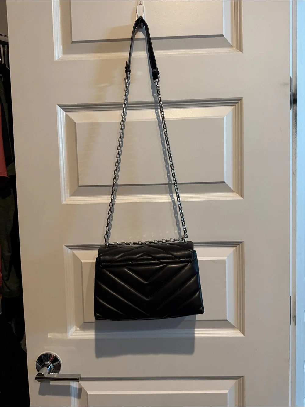 Michael Kors Black Quilted Leather Shoulder Bag with Silver Chain with wallet