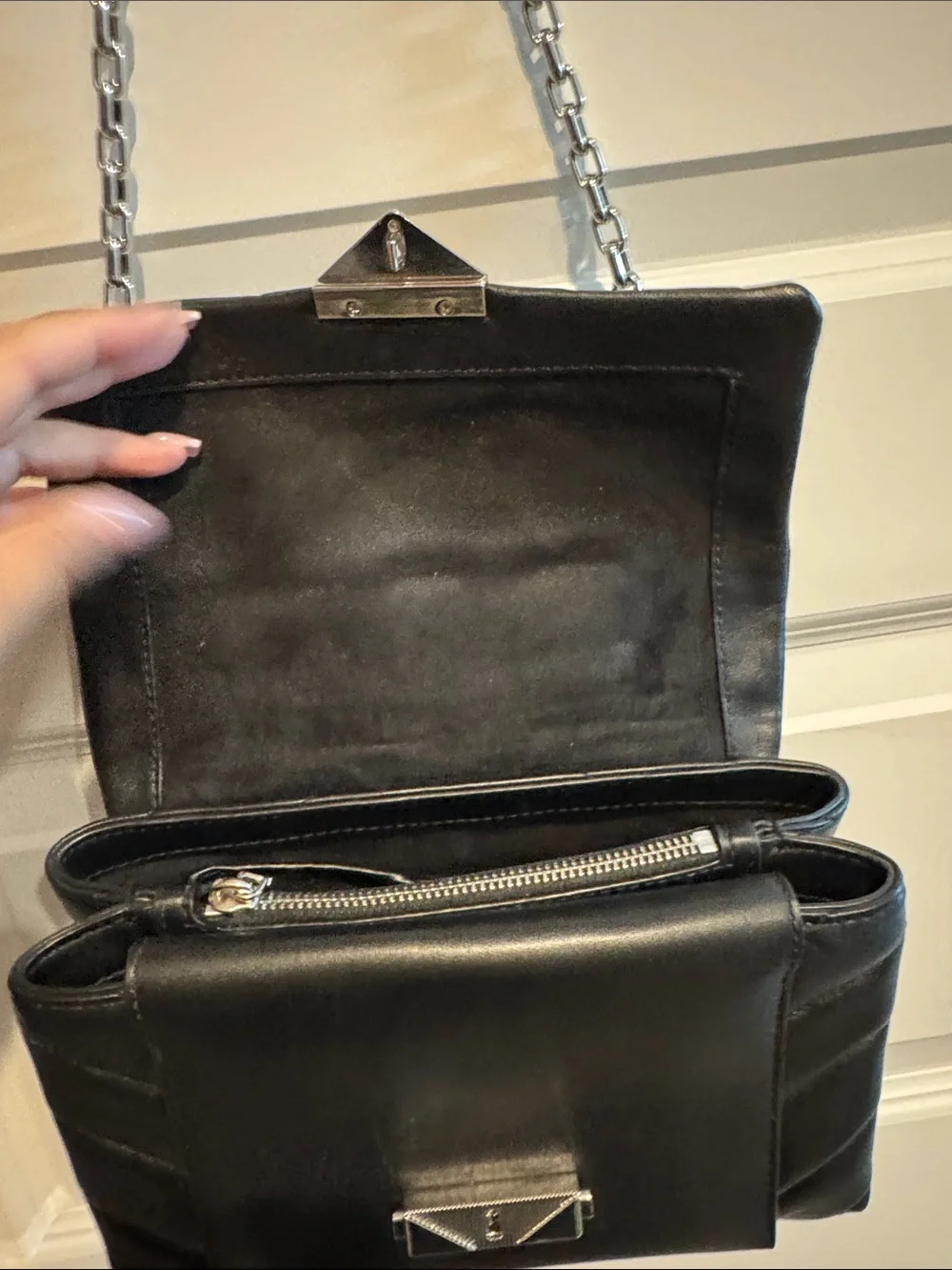 Michael Kors Black Quilted Leather Shoulder Bag with Silver Chain with wallet
