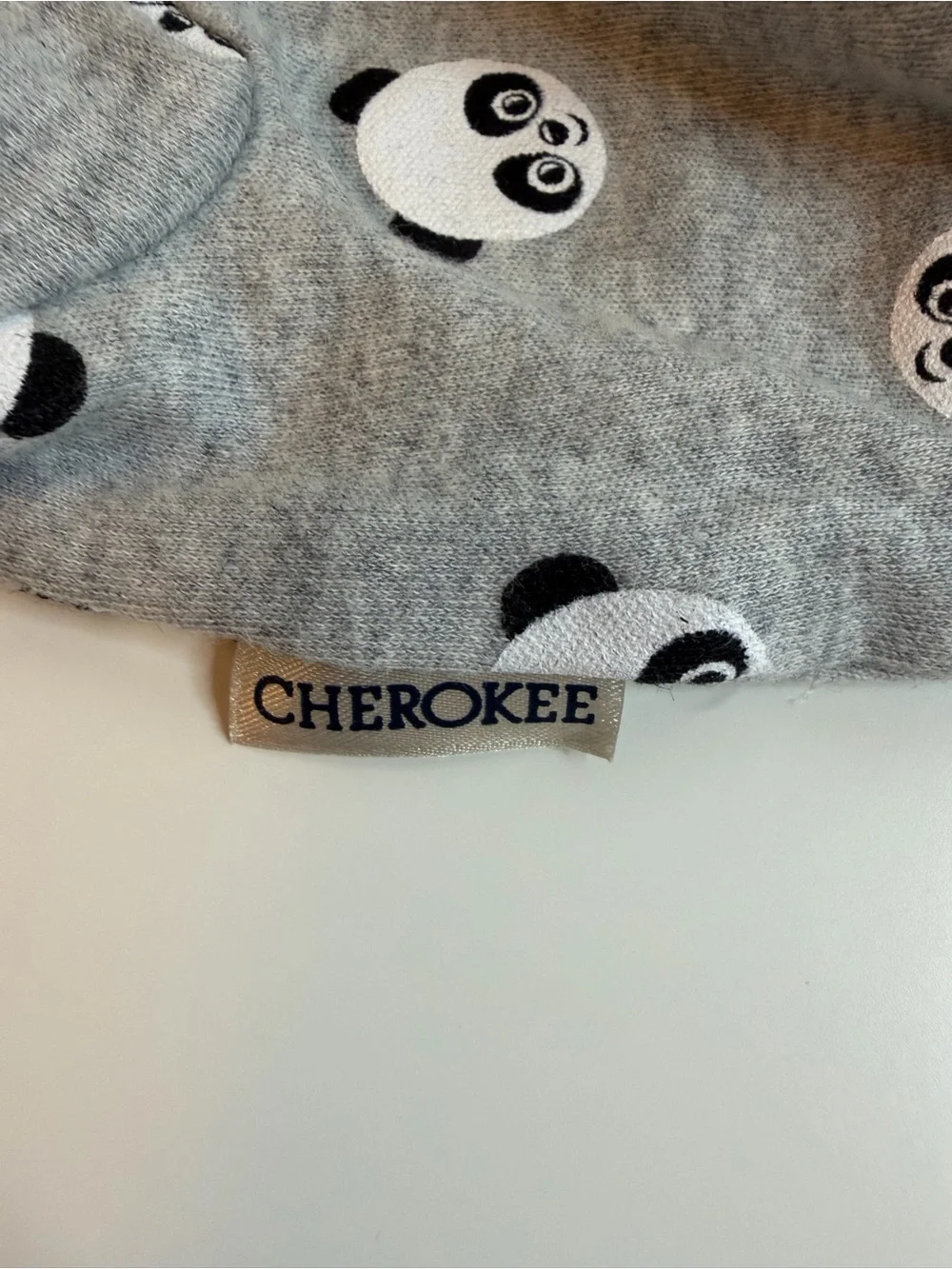Cherokee Gray Panda Print Footed One-Piece with Mint Trim