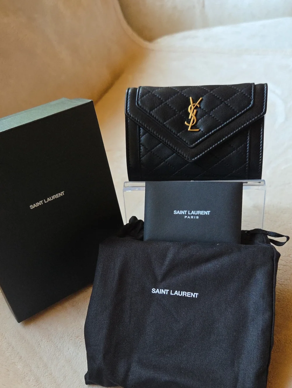 Saint Laurent Small Gaby Black Quilted Lambskin Leather Envelope Wallet