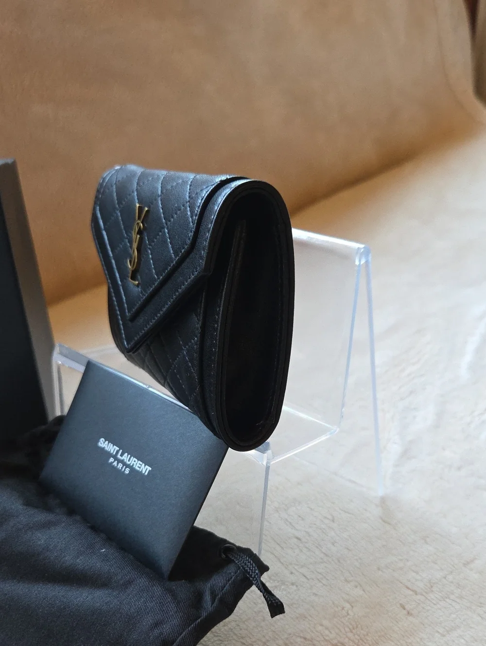 Saint Laurent Small Gaby Black Quilted Lambskin Leather Envelope Wallet