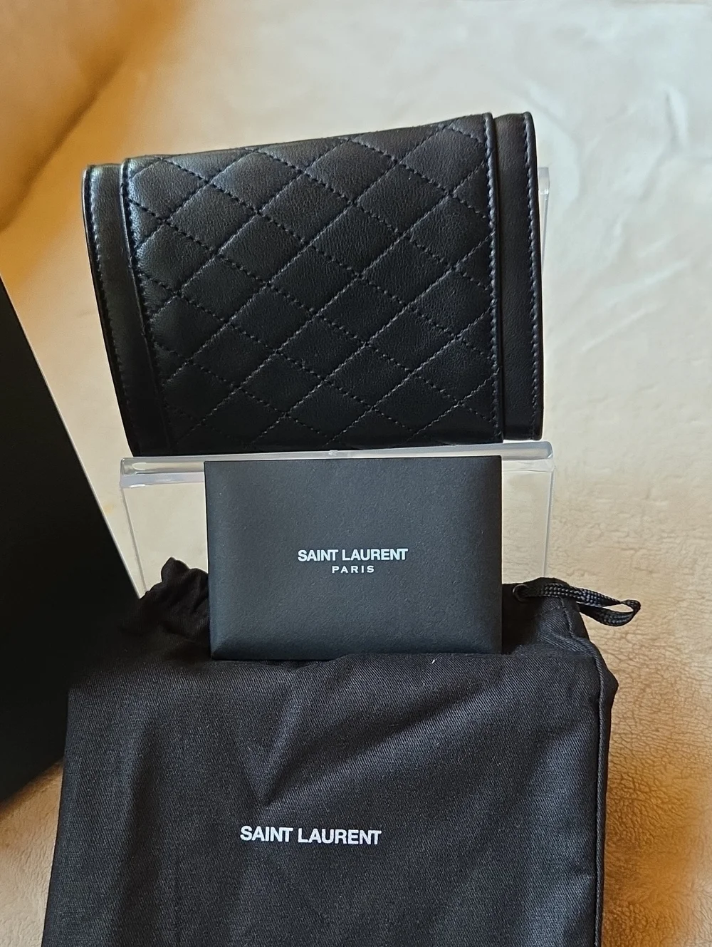 Saint Laurent Small Gaby Black Quilted Lambskin Leather Envelope Wallet