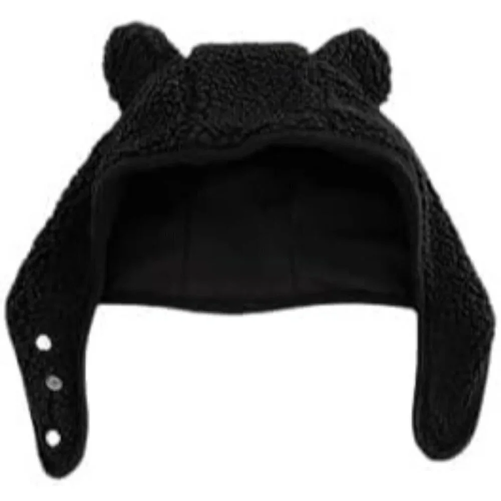 Unisex Black Cute Little Bear Safety Helmet Polar Fleece Magnetic Buckle Y2K