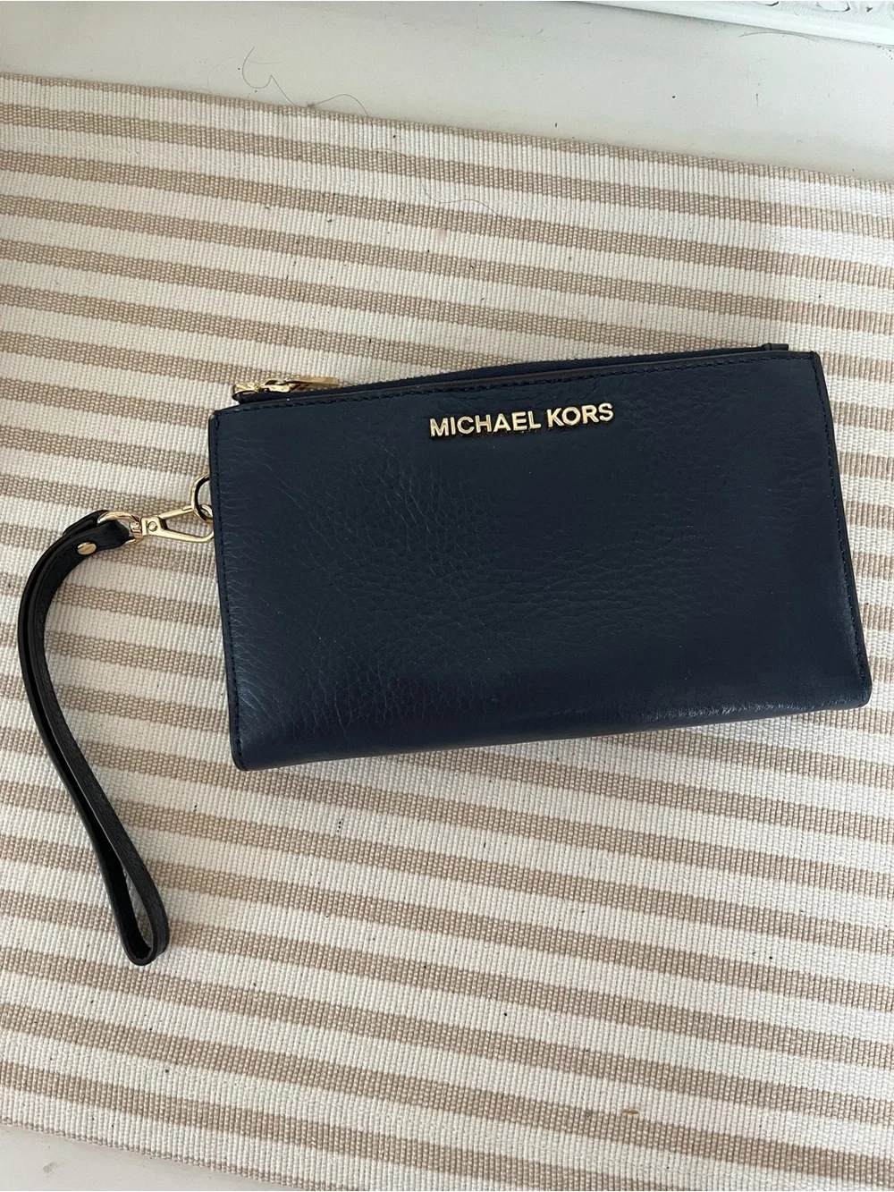 Michael Kors Black Leather Wristlet with Gold Logo