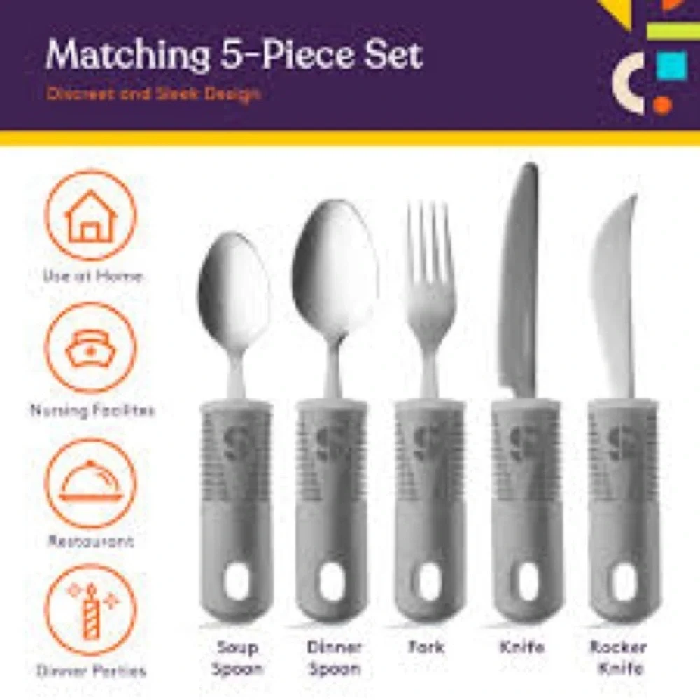 Adaptive Utensils nonslip handles, non-weighted, stainless steel