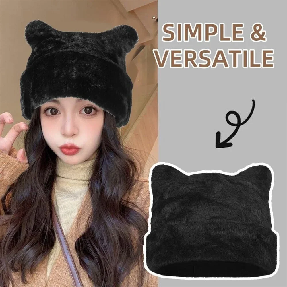 Women's Brown Winter Beanie Hat Cute Cat/Bear Ear Hat with Internal Support