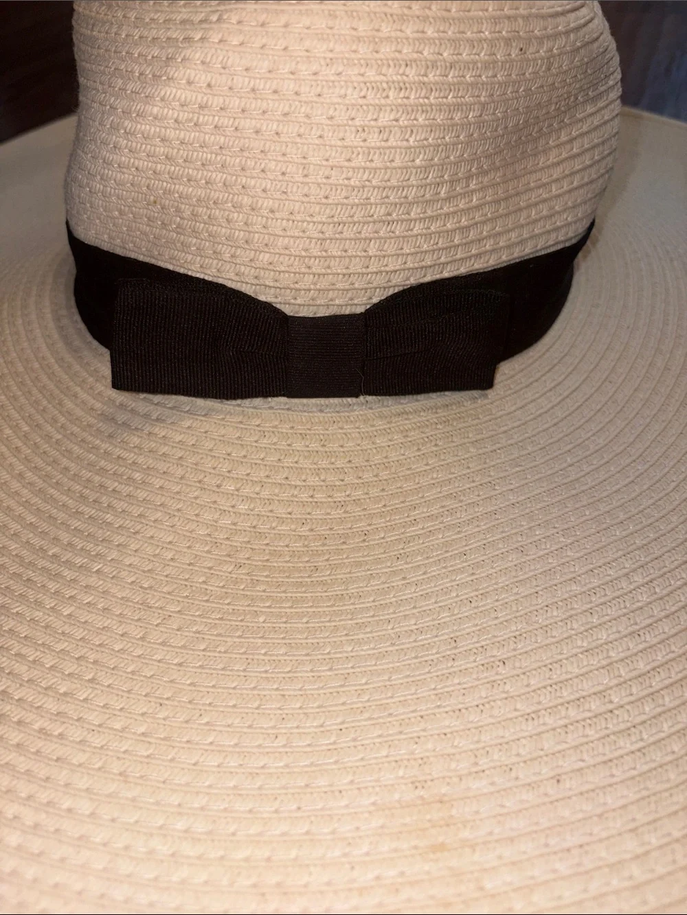 Cream Wide-Brim Sun Hat with Black Ribbon