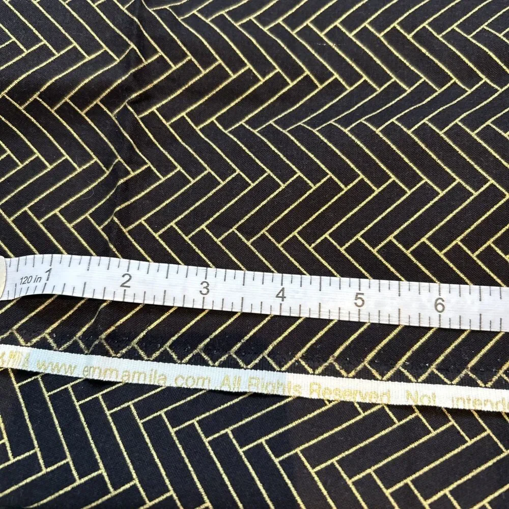 Emma &  Mila Cotton Quilting Fabric Black Gold Herringbone Print 30