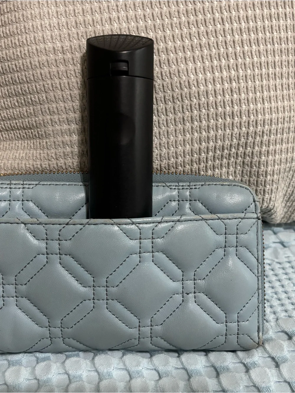 kate spade Quilted Pale Blue Leather Wallet with Gold Plaque