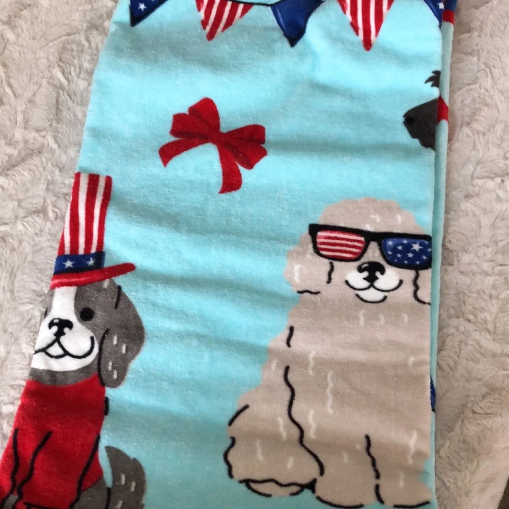 Sand & Surf Light Blue Beach Towel with Patriotic Dog Print