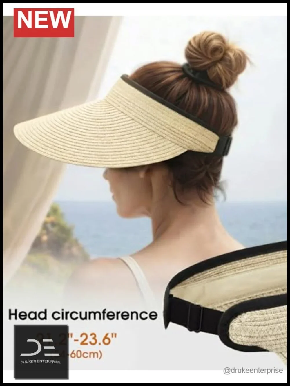 Straw Sun Visor Hat UPF 50+ Wide Brim Adjustable Packable