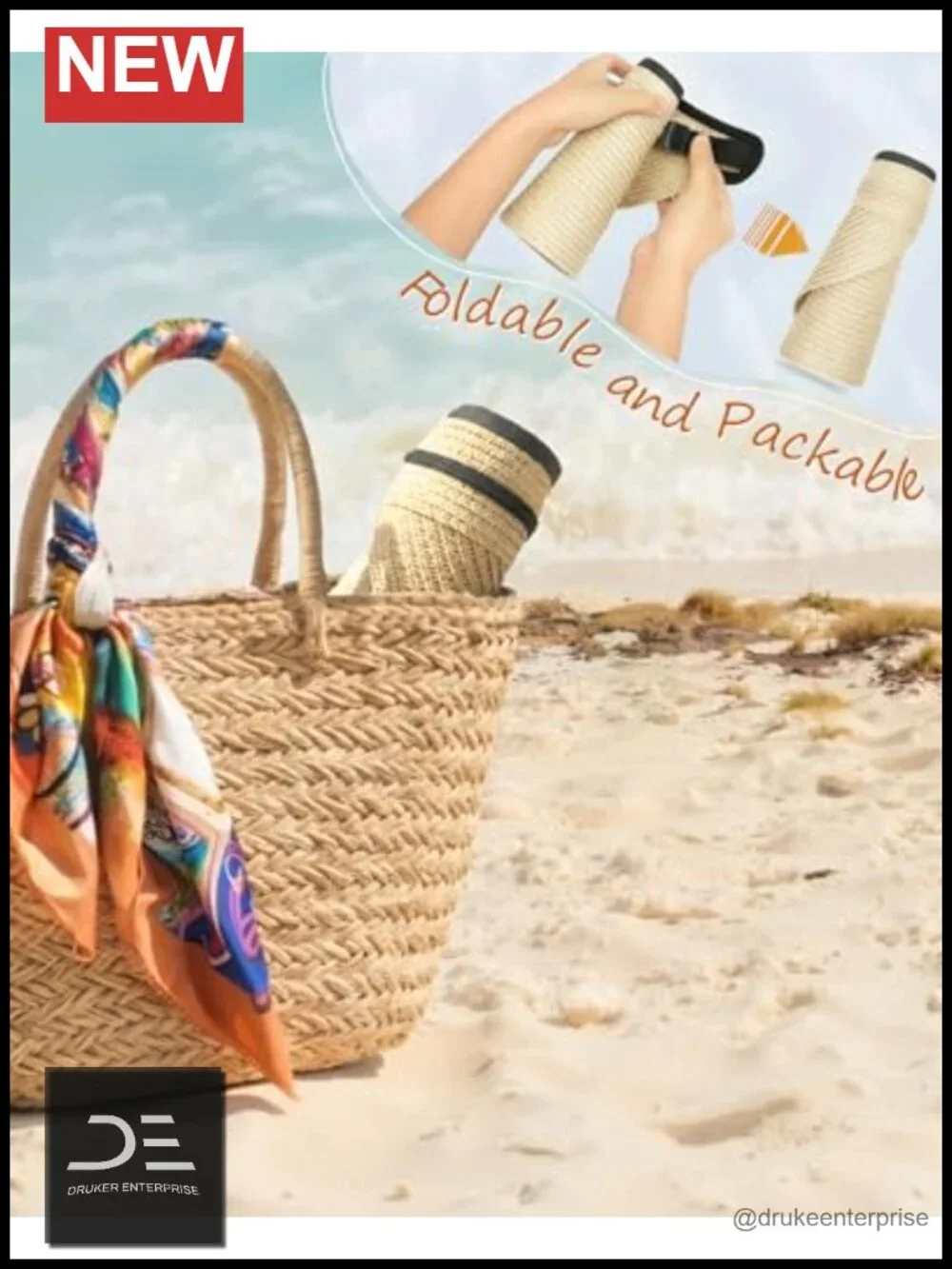 Straw Sun Visor Hat UPF 50+ Wide Brim Adjustable Packable