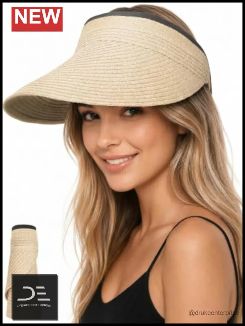 Straw Sun Visor Hat UPF 50+ Wide Brim Adjustable Packable