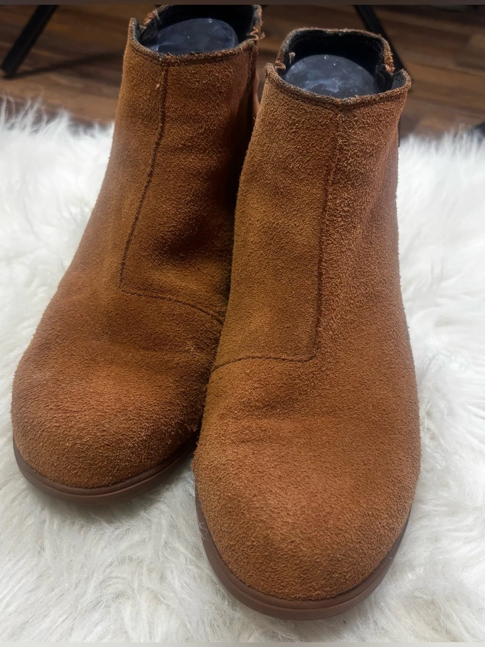 Sorel “Elvie” Chestnut Brown Leather Zip Wedge Ankle Booties size Women’s 10