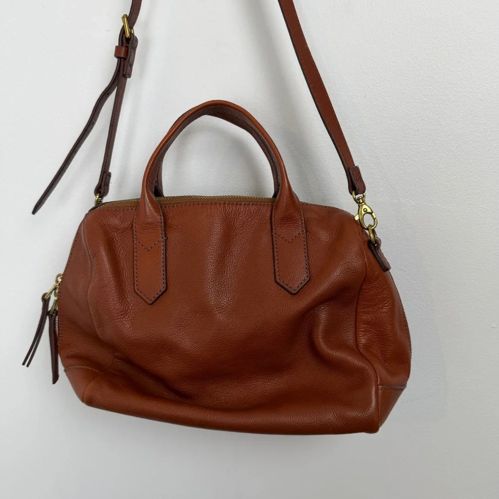Fossil Cognac Brown Pebbled Leather Satchel Crossbody Bag ZB6750