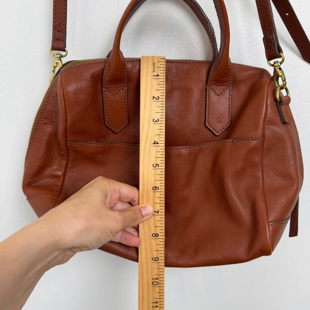 Fossil Cognac Brown Pebbled Leather Satchel Crossbody Bag ZB6750