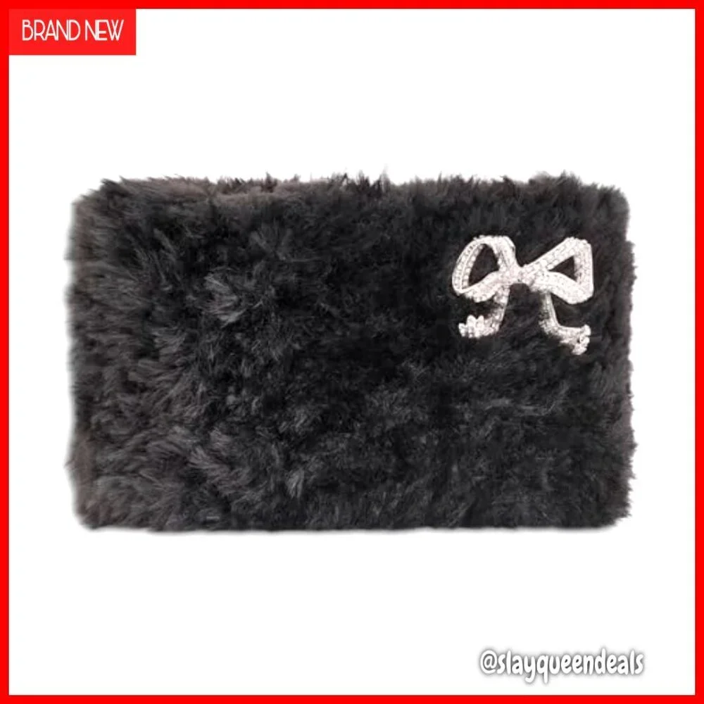 Faux Fur Gloves with Crystal Hardware, 3.75x7.5 Inches, Cold Weather Arm Warmers