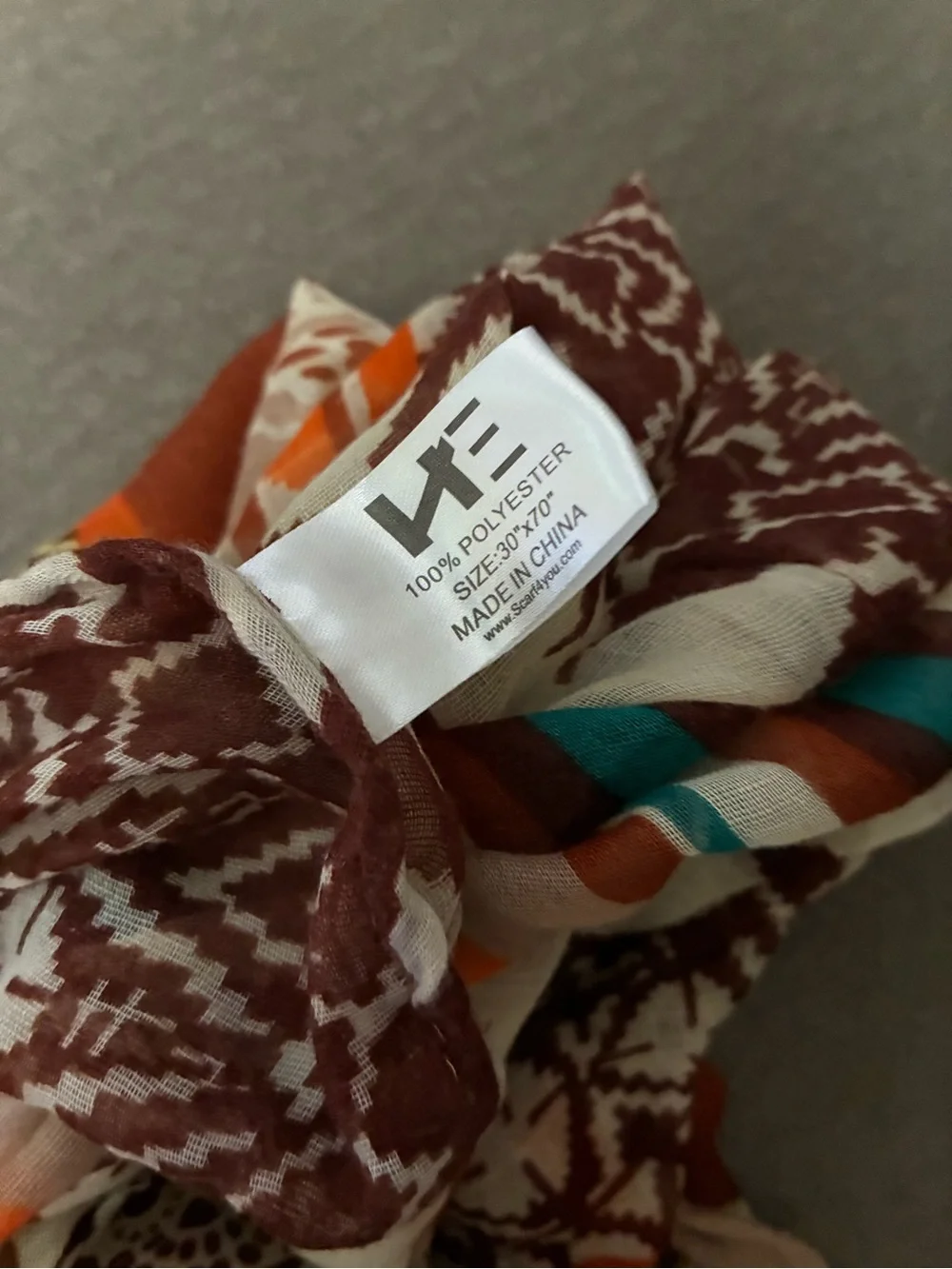 Multicolor Boho Infinity Scarf - Orange, Teal & Brown