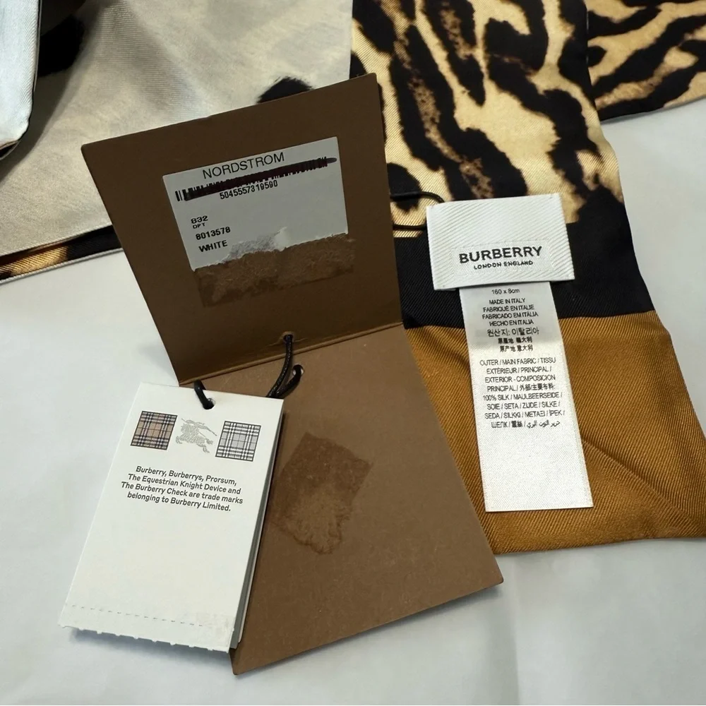 NWT Burberry London Reversible Silk Animal Print Long Bandeau Scarf