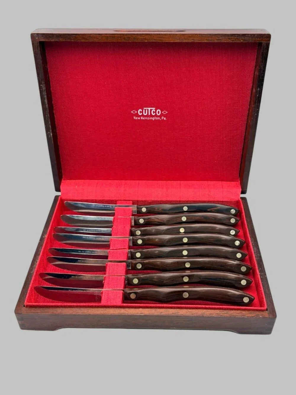 Vintage CUTCO No. 59 Steak Knife Set of 8 in Original Wood Presentation Case