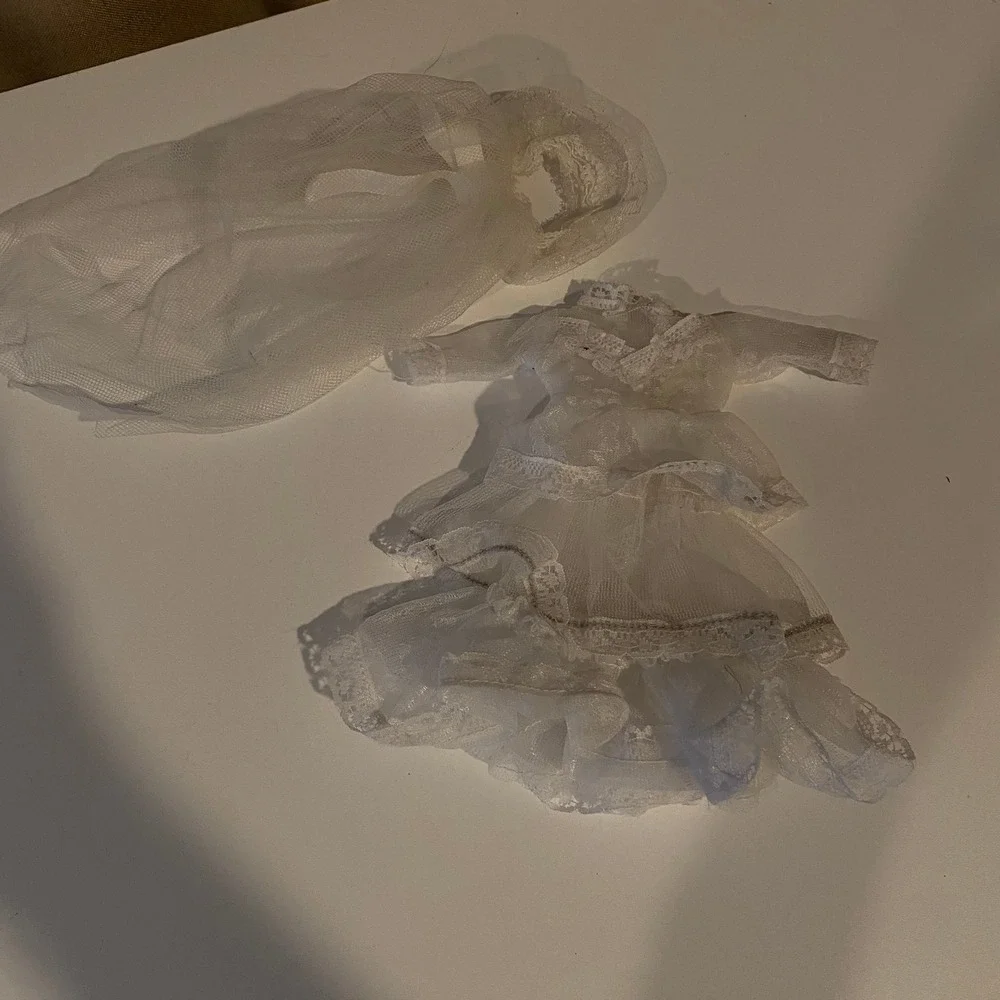 Vintage White Tulle Doll Dress & Veil Wedding Bridal Outfit Clothing‎