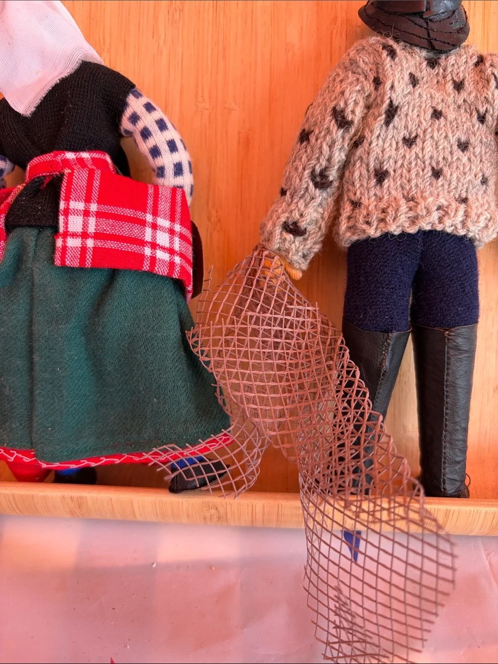 Vintage fishing dolls pair folk
