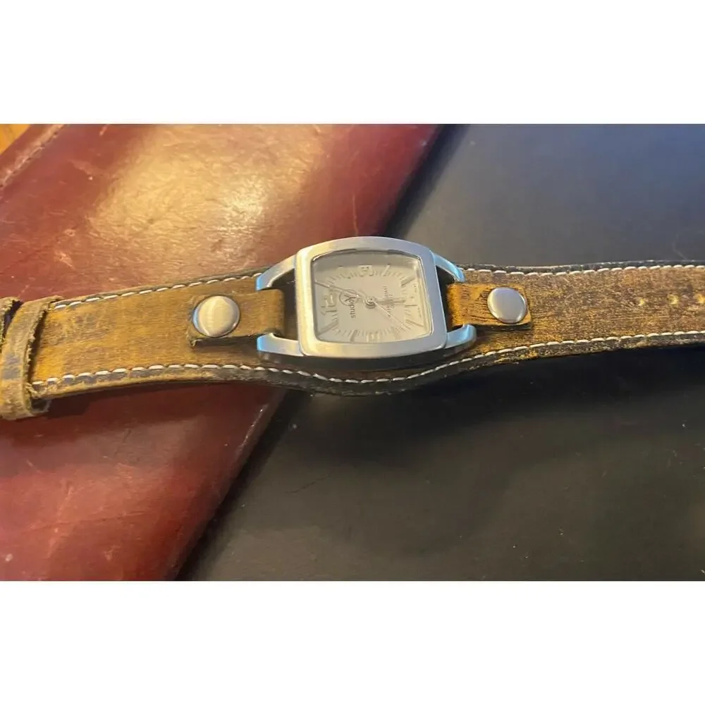 Women's 25mm Brushed Metal Studio Y Watch, Brown Strap
