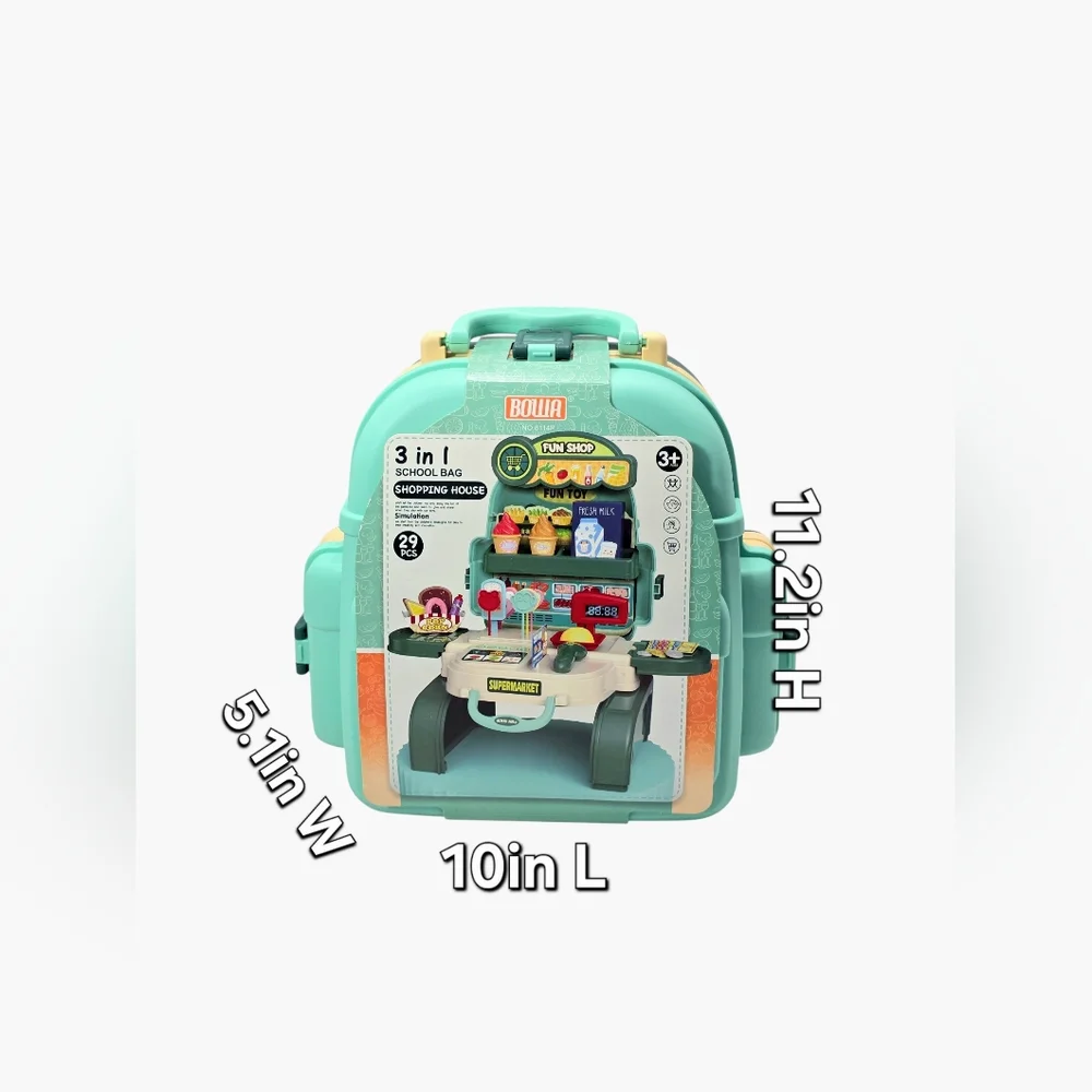 3-in-1 Kids Supermarket Playset Backpack & Toddler Pretend Grocery Store Kit