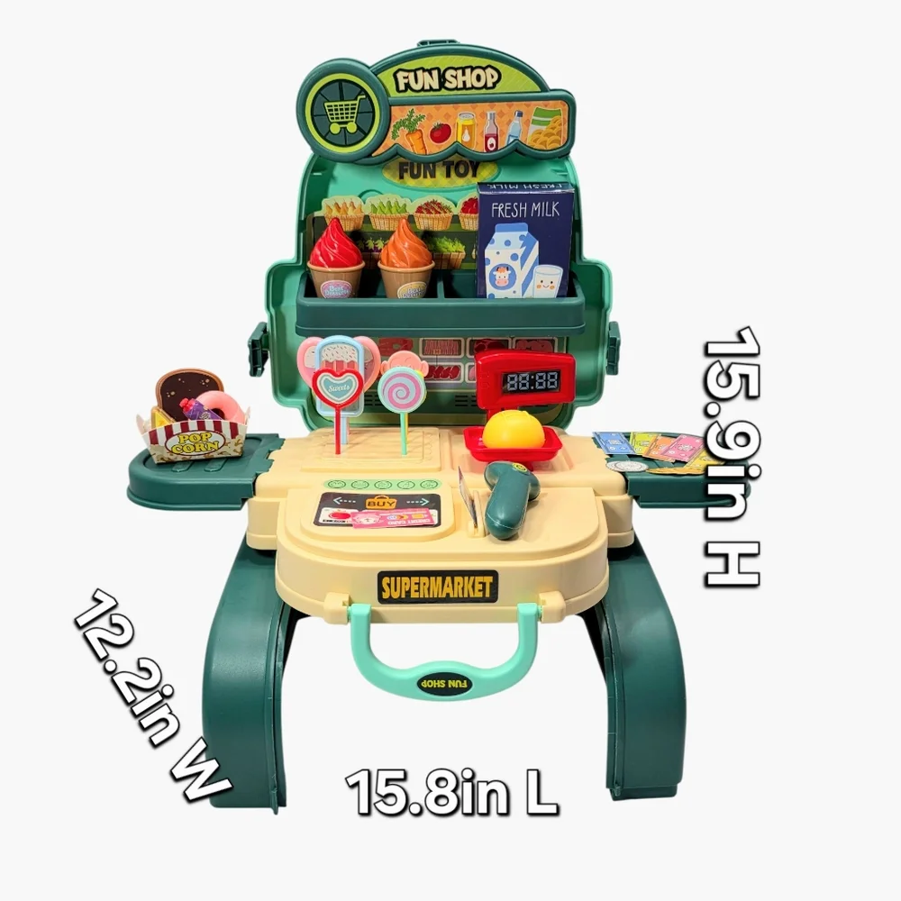 3-in-1 Kids Supermarket Playset Backpack & Toddler Pretend Grocery Store Kit