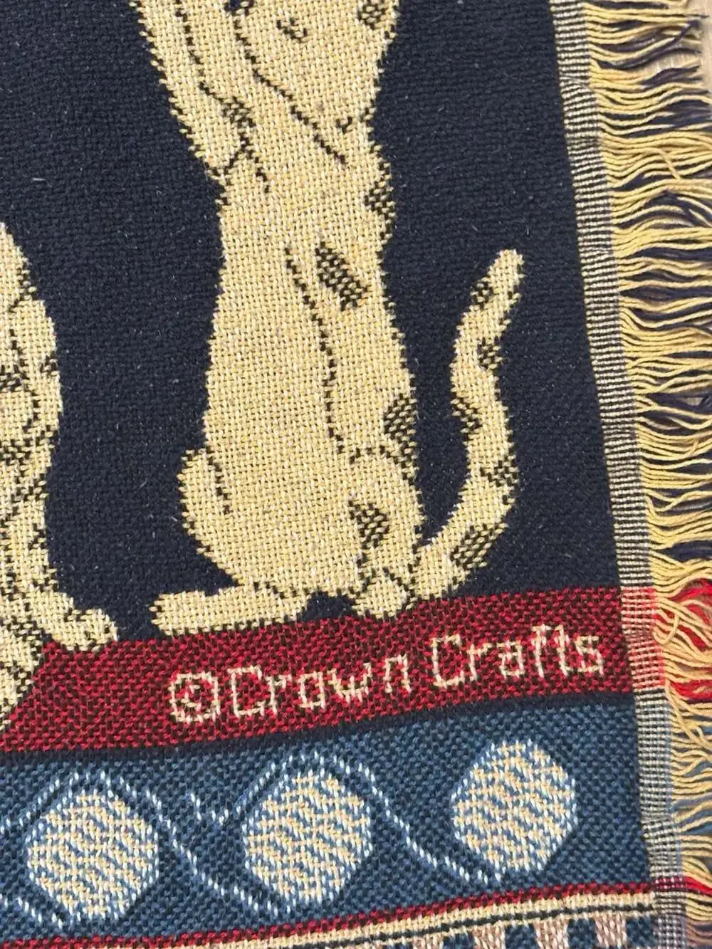 Vintage Crown Crafts Cats and Kittens Woven Tapestry Throw Blanket