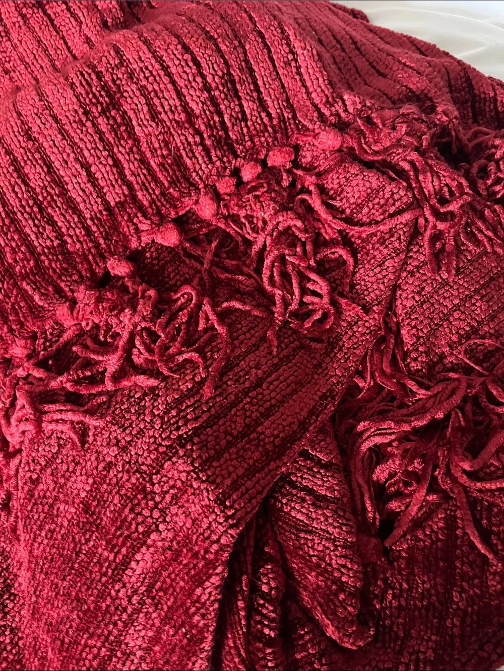 Cozy Burgundy Plush Throw Blanket with Fringe