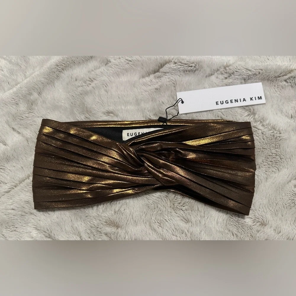 Eugenia Kim Azra Twisted Metallic Twill Bronze Turban Headband