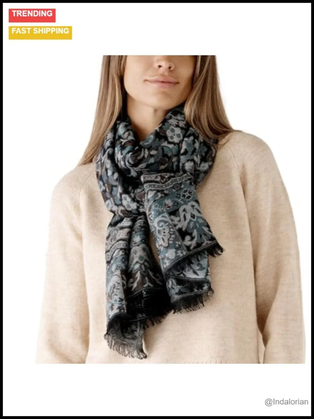 Spanish Design Elegant Long Shawl Scarf, Lightweight Viscose