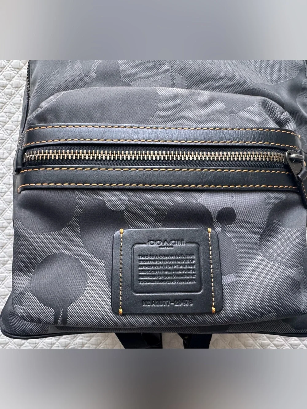 Coach men's Academy canvas backpack with black and grey camo