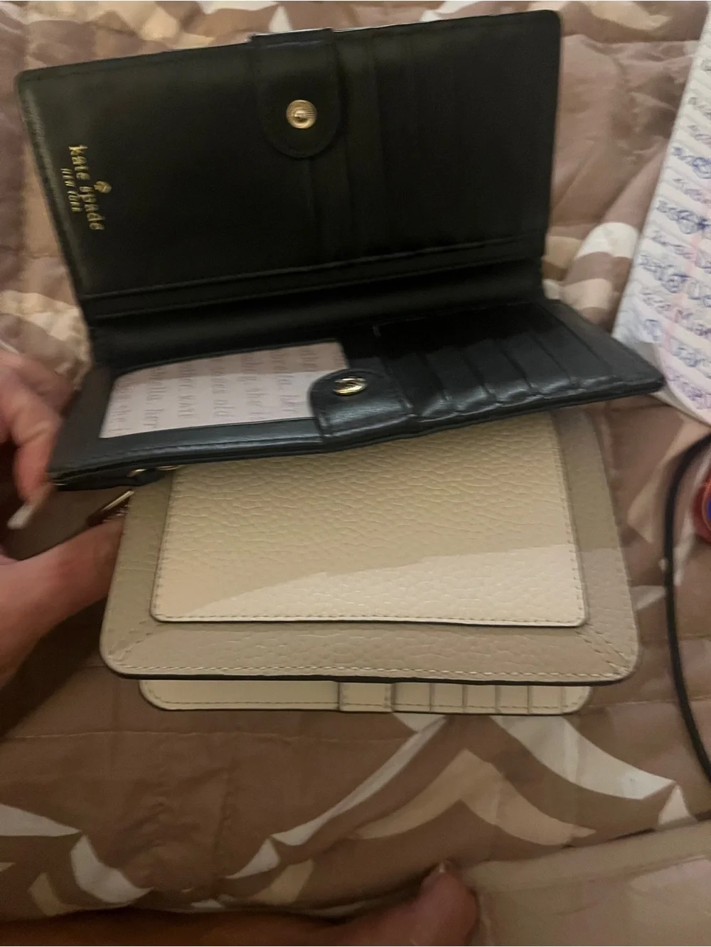 2 Kate spade wallets: Beige Pebbled Leather Wallet - Neutral Compact Card Case