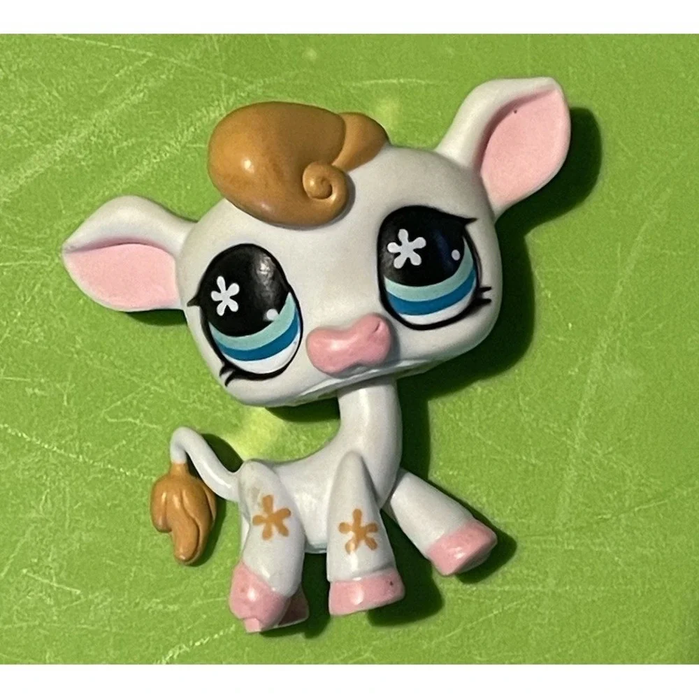 Littlest Pet Shop LPS #877 Cow Teal Flower Eyes