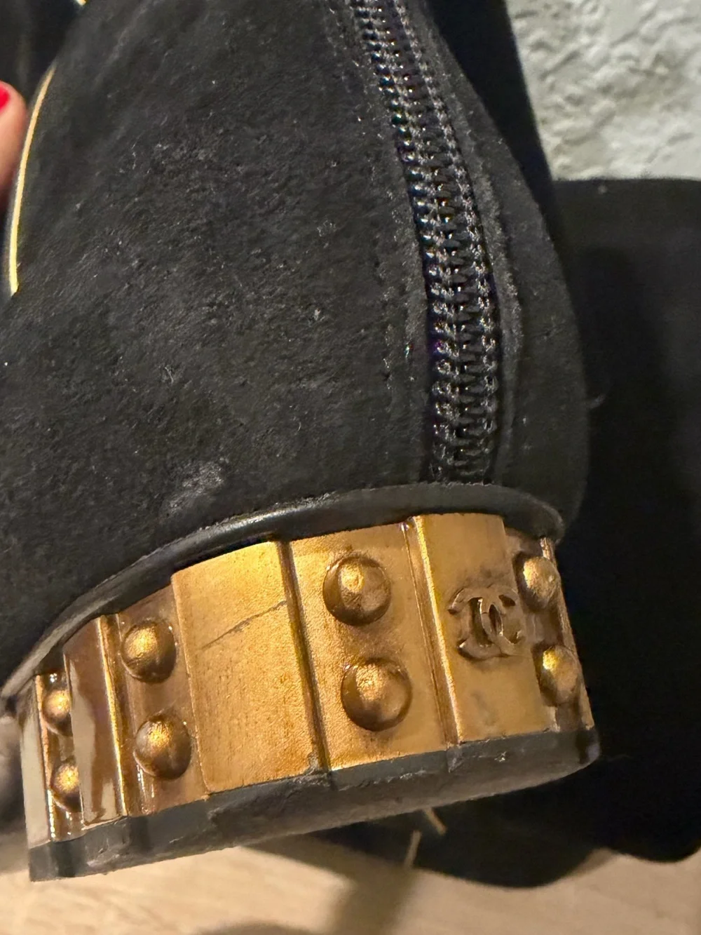 Chanel Black Suede Zip Midcalf Boots