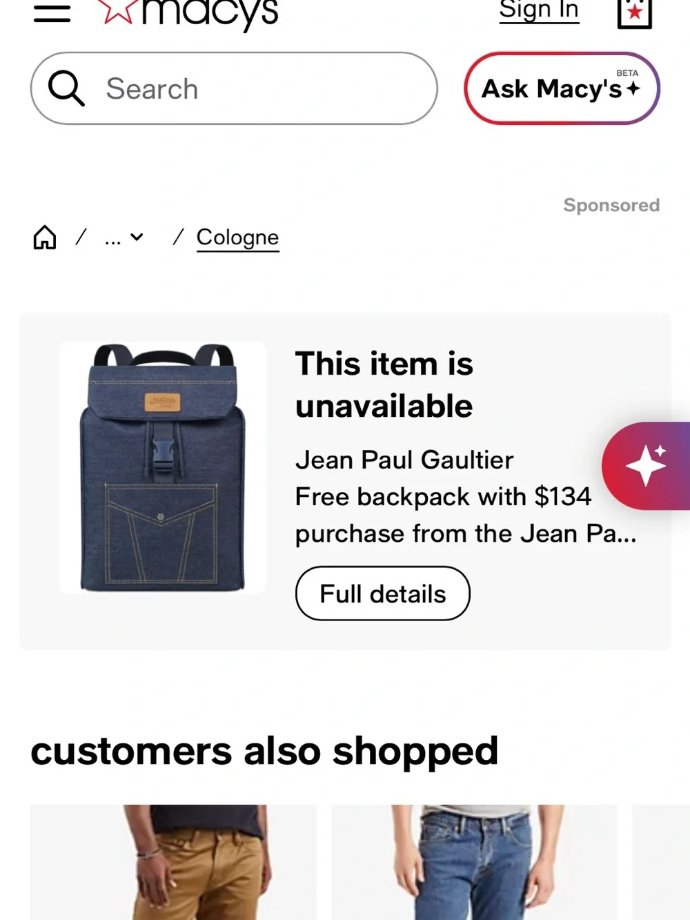 Jean Paul Gaultier Navy Denim Backpack with Yellow Stitching