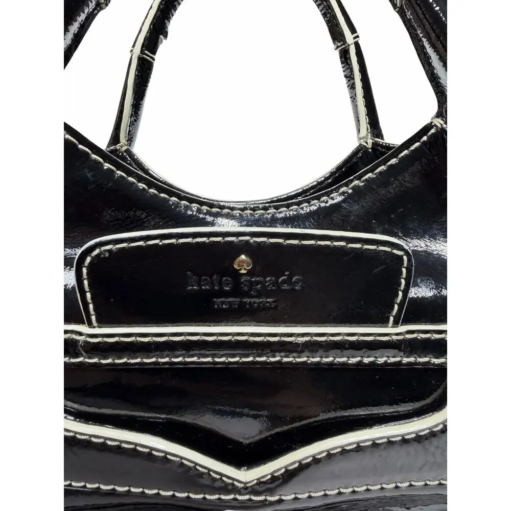 Kate Spade Black Patent Leather Pretty Penny Treesh Shoulder Handbag Large Purse