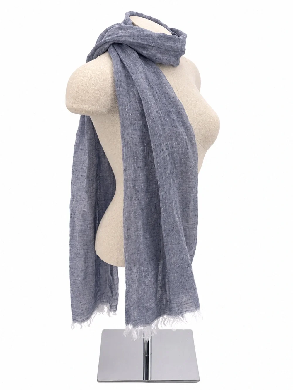 Unbranded Blue Linen Lightweight Frayed Scarf Wrap Accessory