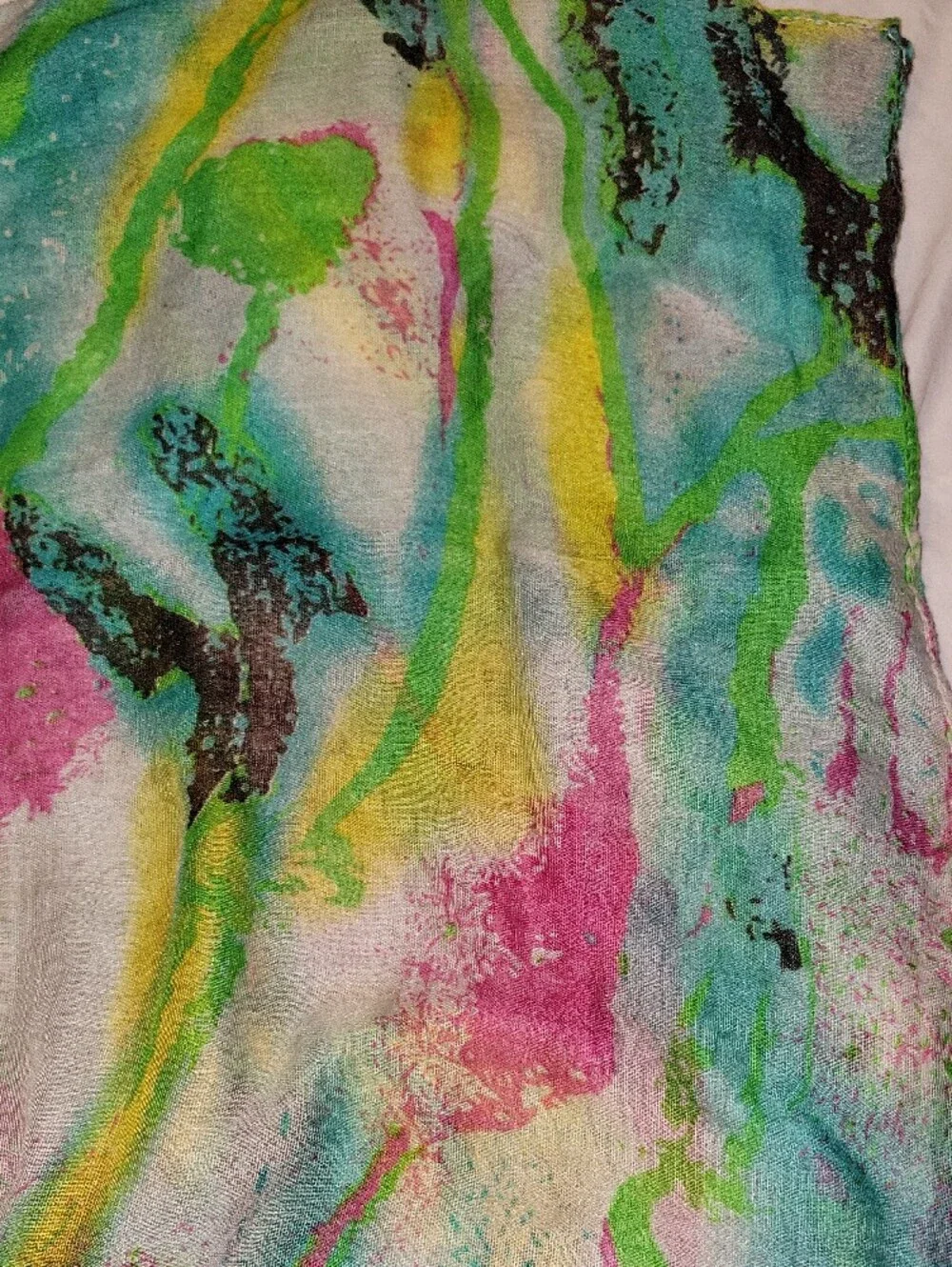 Lightweight Green & Blue Watercolor Print Infinity Scarf - Women's Accessory