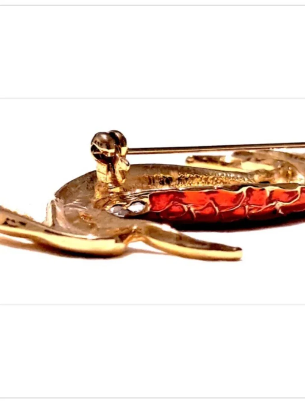 Large Bird of Paradise Brooch Pin Gold Tone Enamel Rhinestone 4”