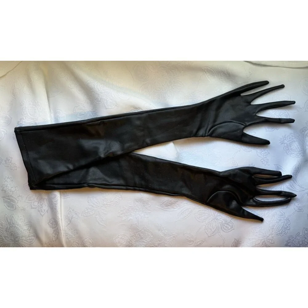 SKIMS Women S Faux Leather Formal Prom Length Long Gloves Onyx Black NEW No Tags