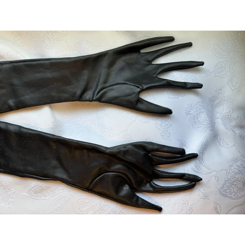 SKIMS Women S Faux Leather Formal Prom Length Long Gloves Onyx Black NEW No Tags