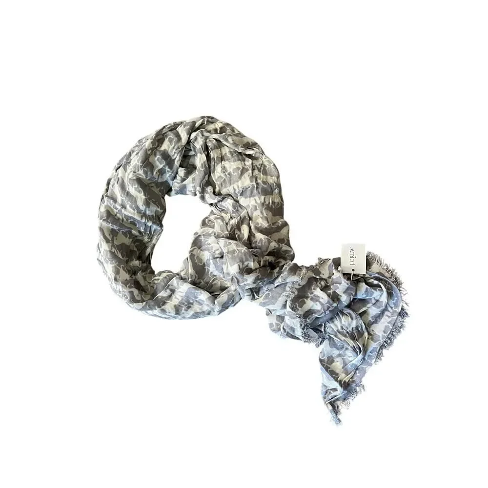 J.Crew NWT- Gray & ivory horse viscose fringed scarf MSRP $46.50