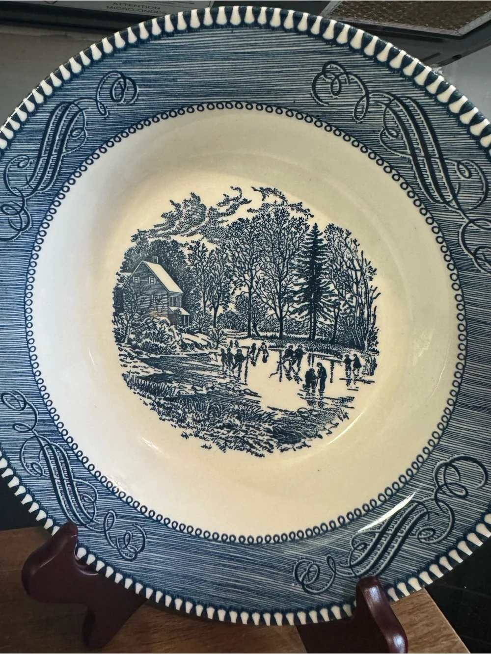 Set of 4 Currier & Ives Early Winter Blue/White Ceramic Bowls USA - HDTote1