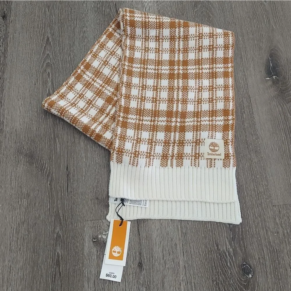NWT Timberland Brown/White Buffalo Plaid Scarf One Size